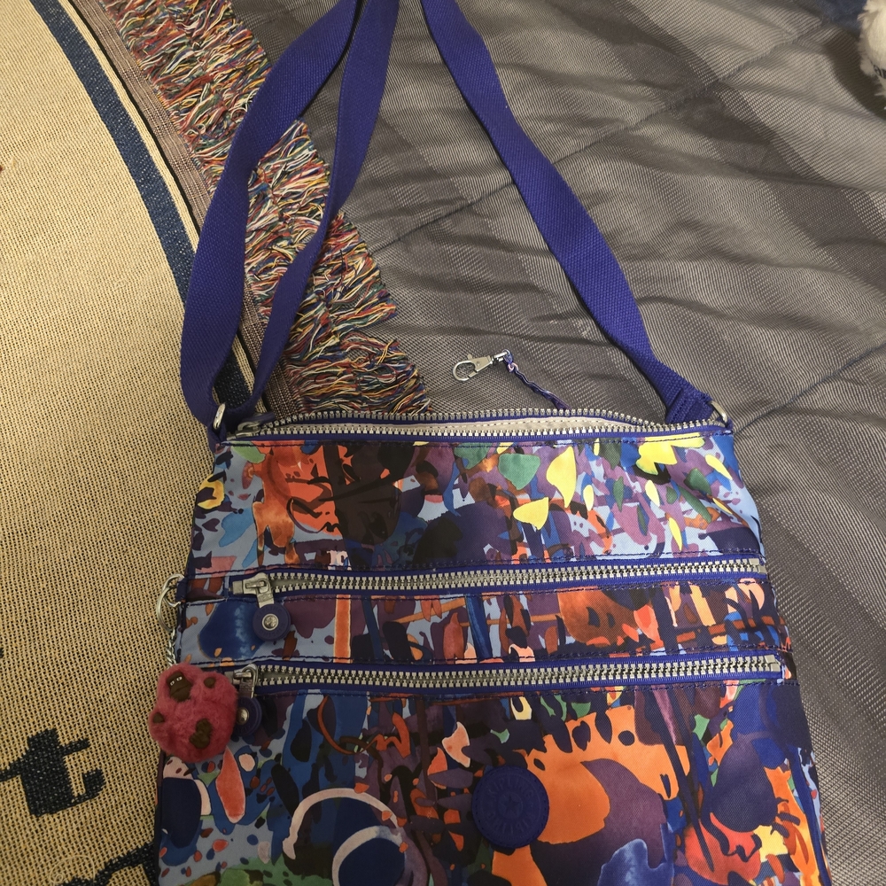 Kipling Multicolor Abstract Crossbody with Purple Strap